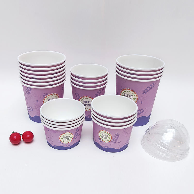 Custom 6oz 8oz 12oz 22oz Kraft Paper Ice Cream Cup and Lid