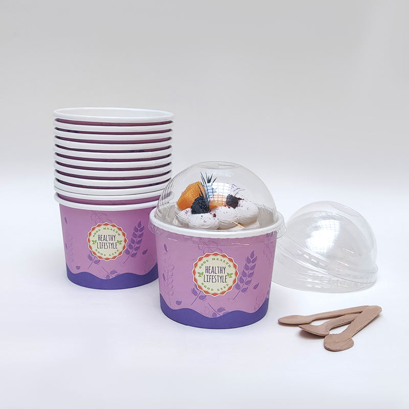 Custom 6oz 8oz 12oz 22oz Kraft Paper Ice Cream Cup and Lid