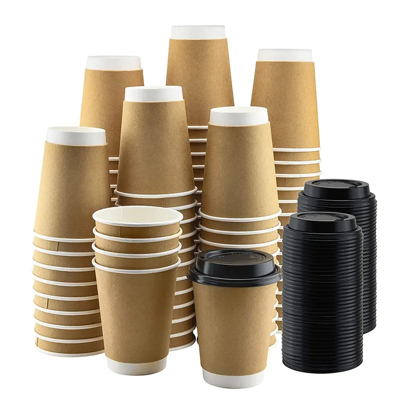 Kraft Paper Coffee Cups Packaging With Lids