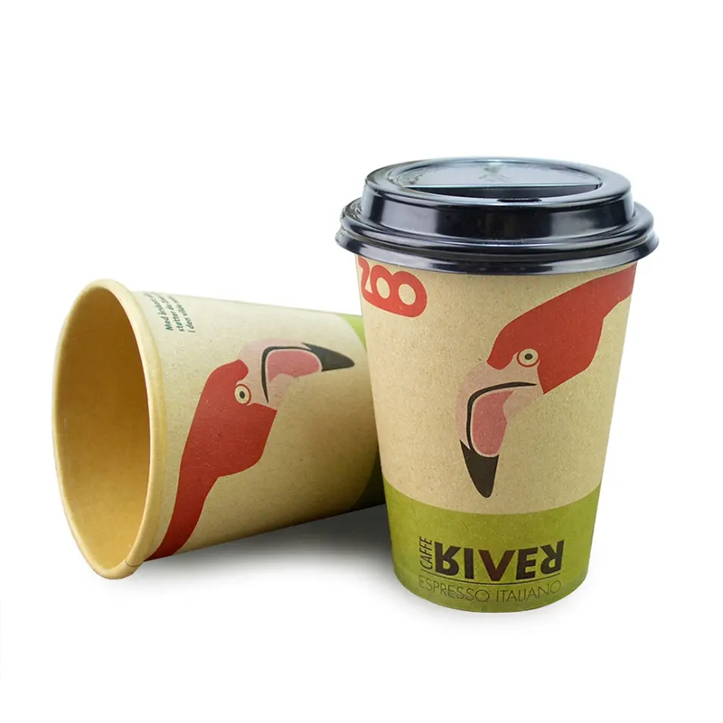 Kraft Paper Coffee Cups Packaging With Lids