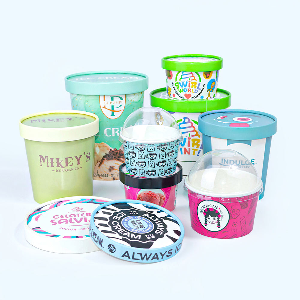 Eco Friendly Ice Cream Paper Cups with Lid Spoon